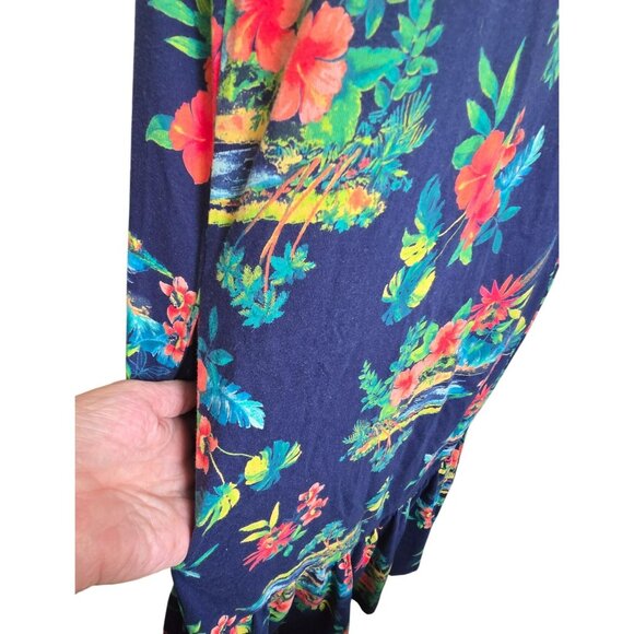 Lands End Hawaiian Floral Off-Shoulder Navy Dress With Ruffle Size XL 18 CM2012 - Picture 3 of 10